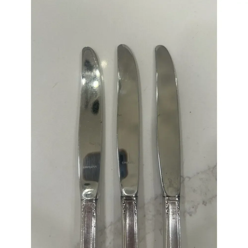 Vtg Set Of 3 Holmes & Edwards May Queen Dinner‎ Knives 9” Silverplate Inlaid IS
